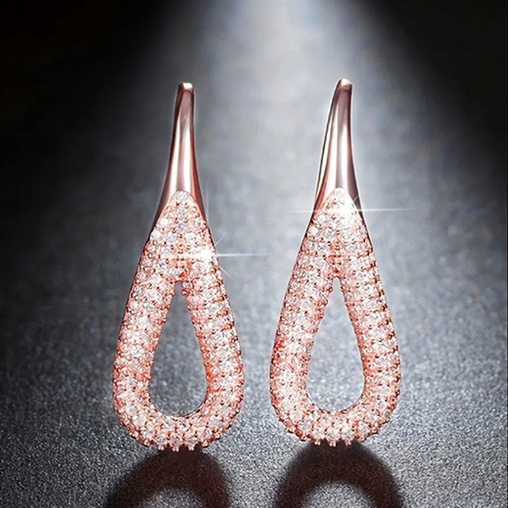 14K Rose Gold Plated Sterling Silver Stamped Evening Hoop Earrings